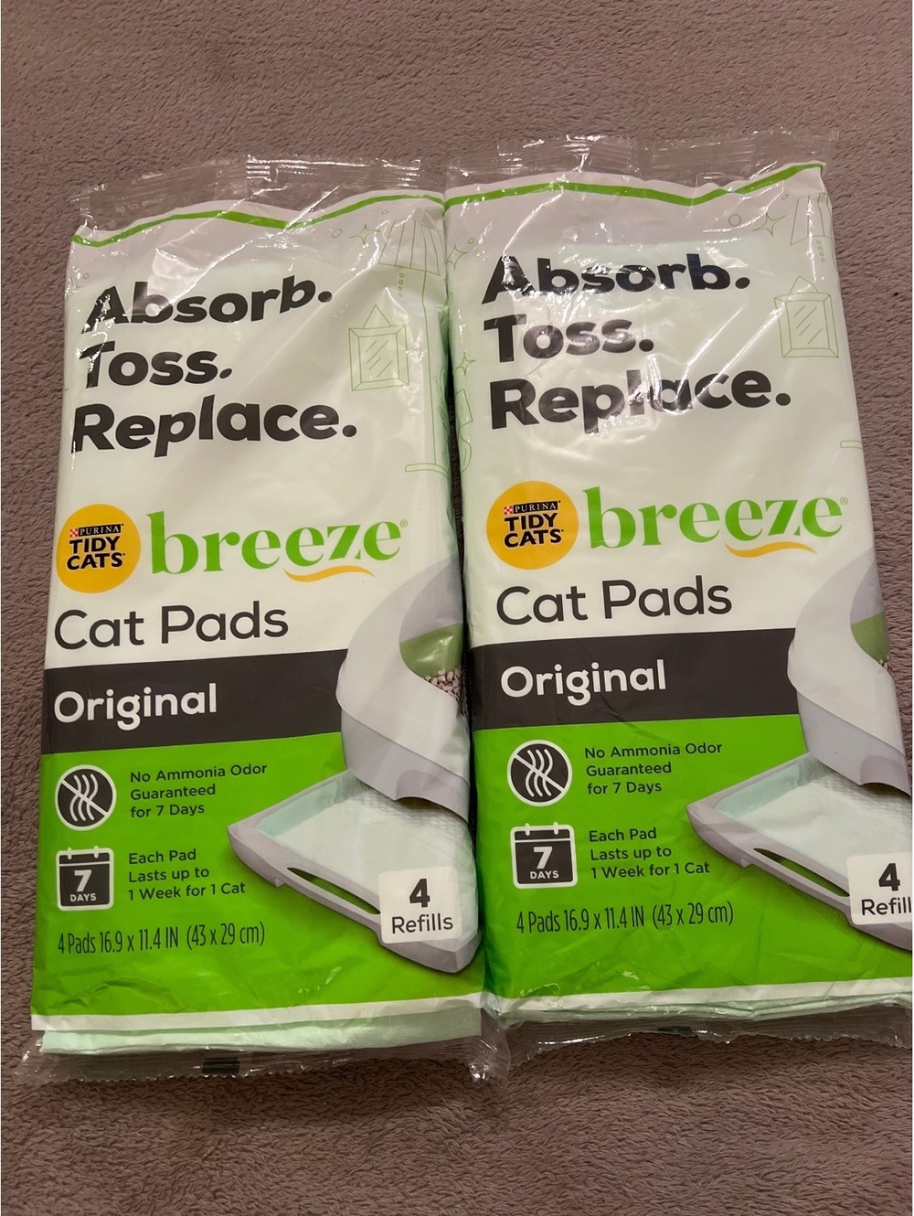 Purina Tidy Cats Breeze Cat Pads Original Absorbent Refill Pads 8 Packs Total